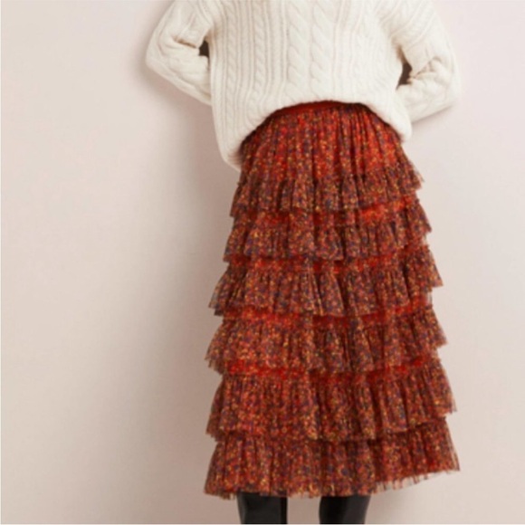 Boden Women’s Rocket Red Ruffle Tulle Midi Skirt -Size 14 - Picture 1 of 7